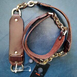 BALI BELTS | Rich Coffee Brown Leather Braided Belt with Gold Chains